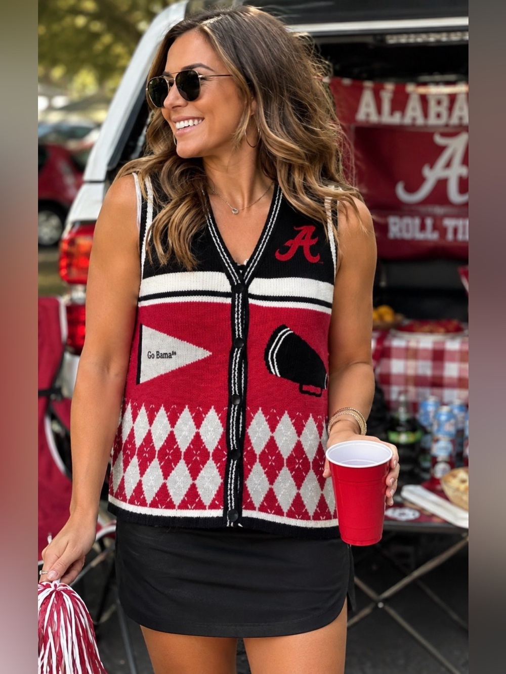 Alabama Crimson Tide Birch Bros Preppy Go Bama Argyle Sweater Vest Large